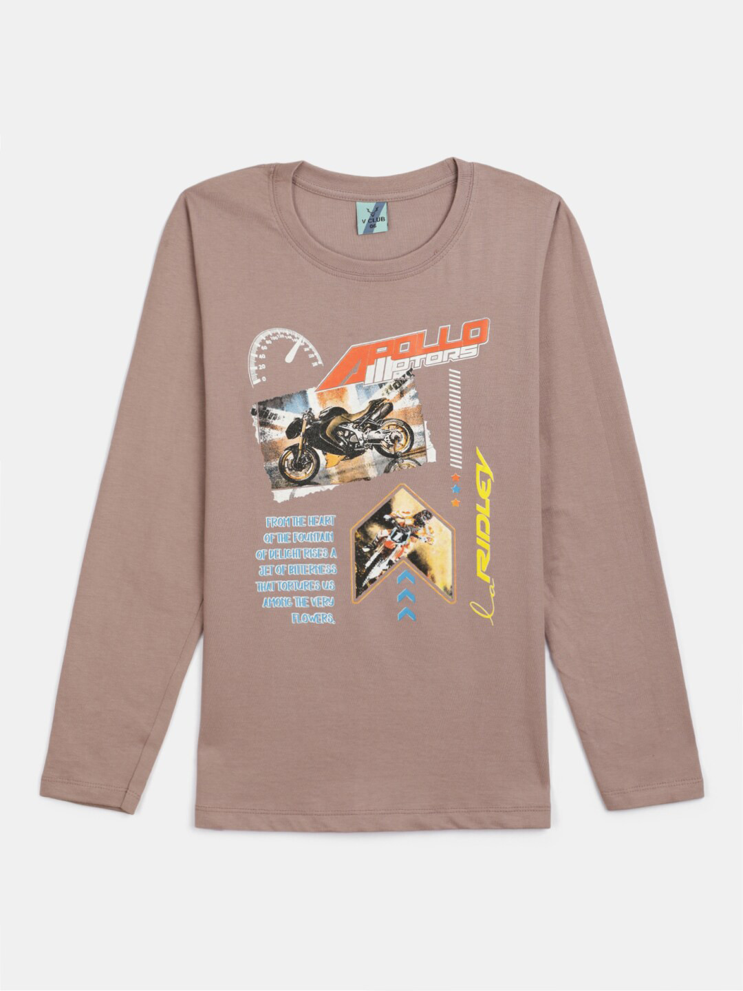 

V-Mart Boys Typography Printed Long Sleeve Cotton T-Shirts, Brown