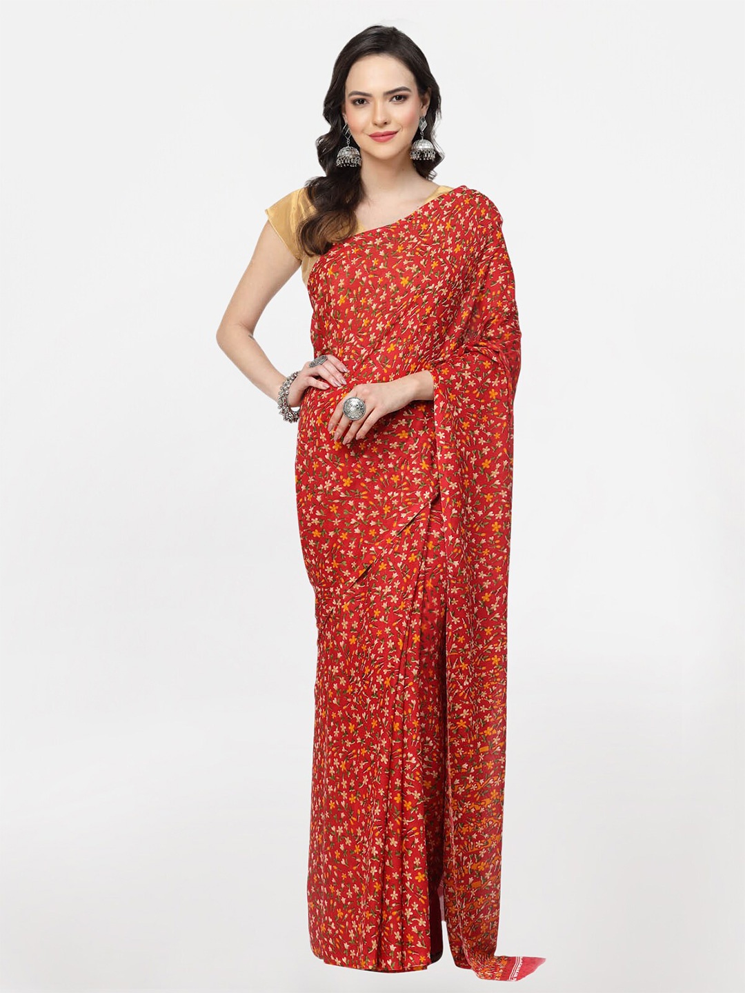 

KALINI Floral Printed Poly Georgette Saree, Red