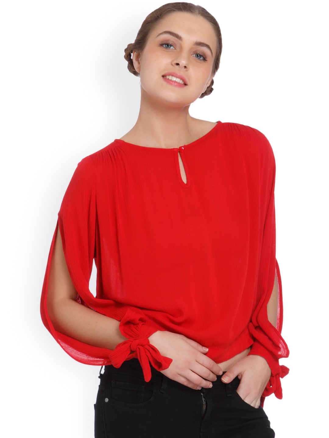 

ONLY Women Coral Red Solid Top
