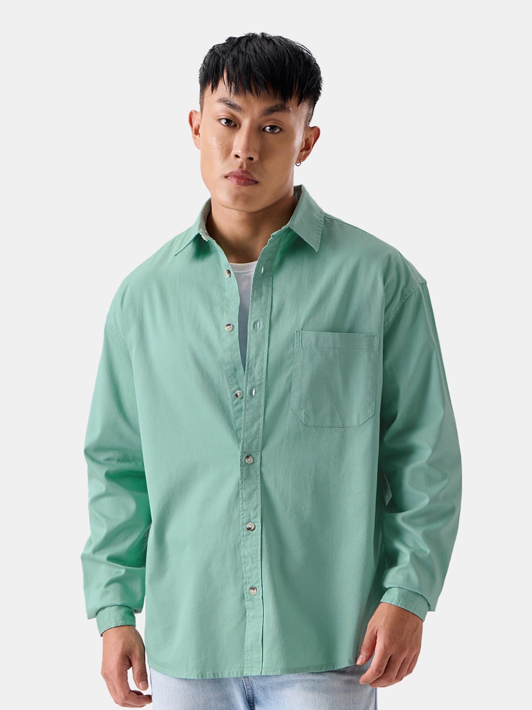 

The Souled Store Green Relaxed Pure Cotton Casual Shirt