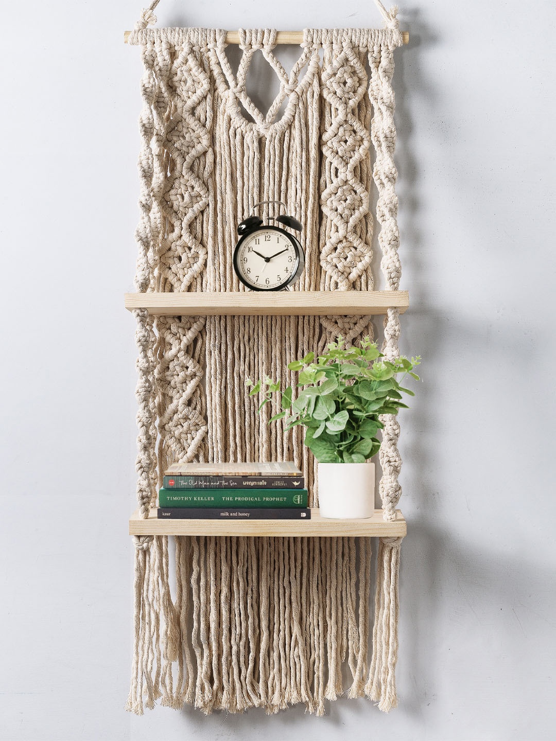 

Decazone Beige Cotton Rope Bohemian Wall Shelf