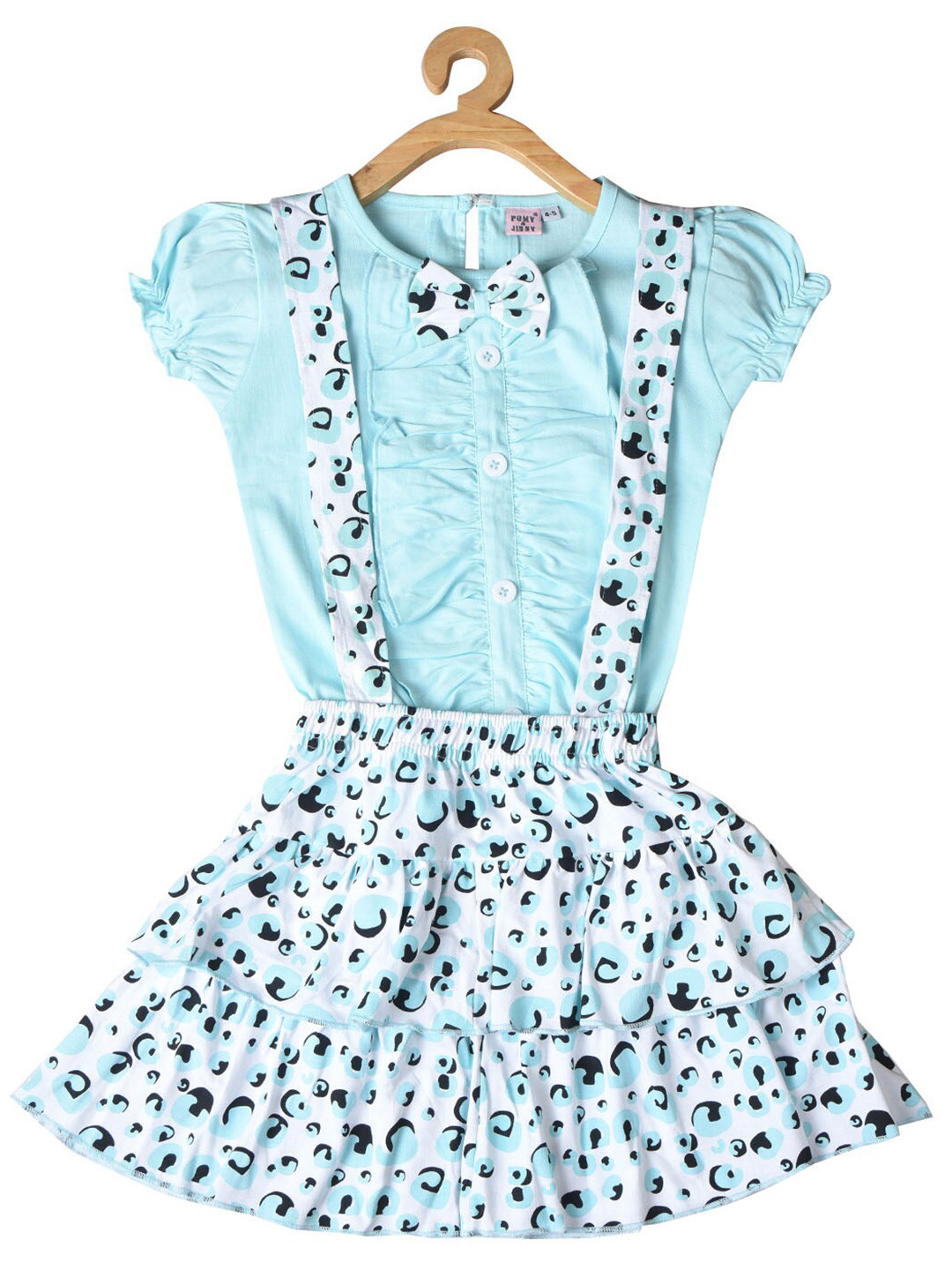 

POMY & JINNY Girls Printed Pure Cotton Top with Skirt, Turquoise blue