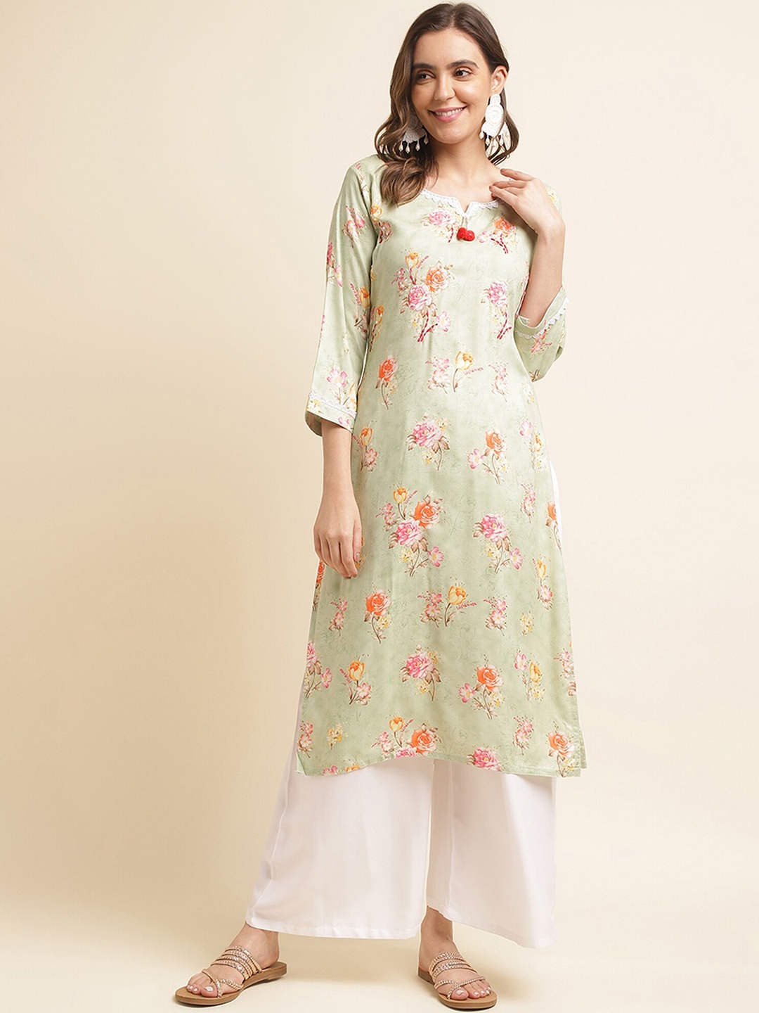 

Sangria Floral Printed Straight Kurta, Green