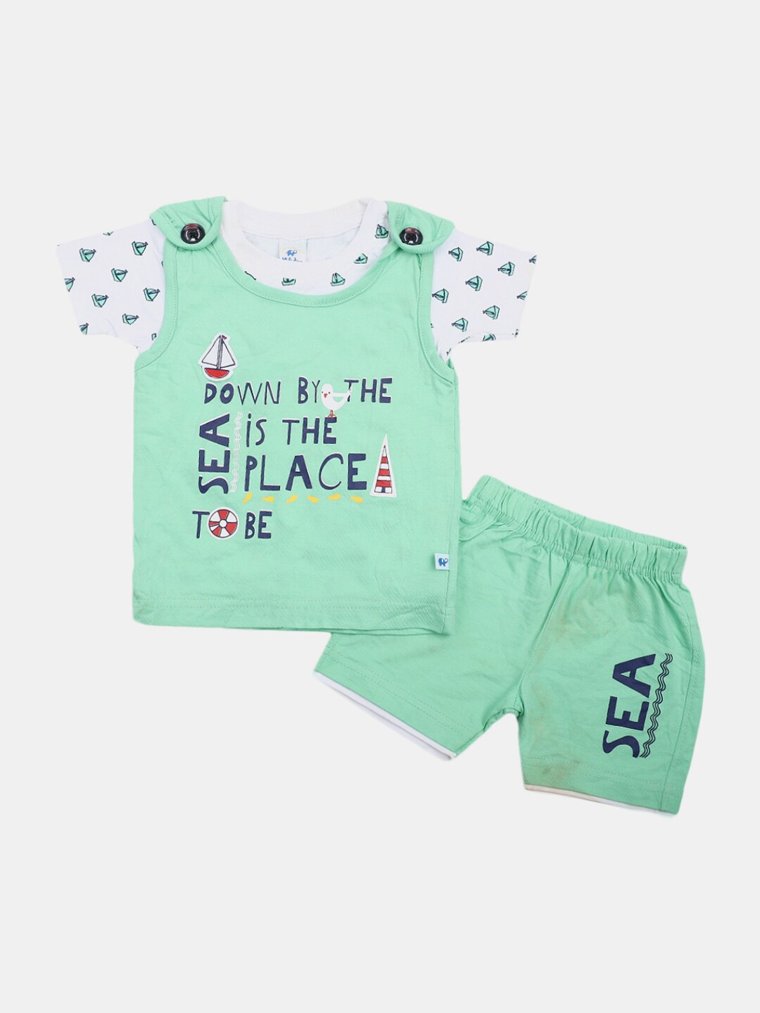 

V-Mart Infant Boys Printed Pure Cotton T-shirt with Shorts, Green
