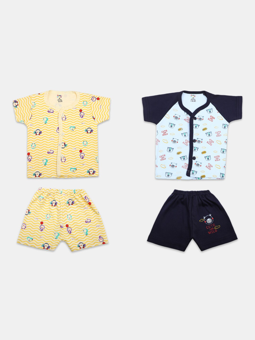 

V-Mart Infant Kids Pack Of 2 Printed Pure Cotton T-shirt with Shorts, Yellow