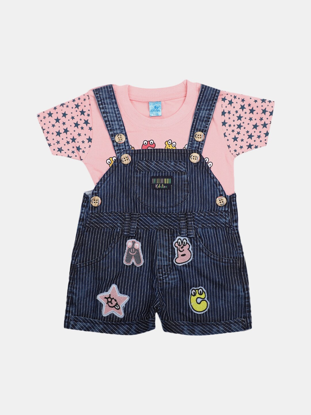 

V-Mart Infants Printed T-Shirt With Dungaree, Pink