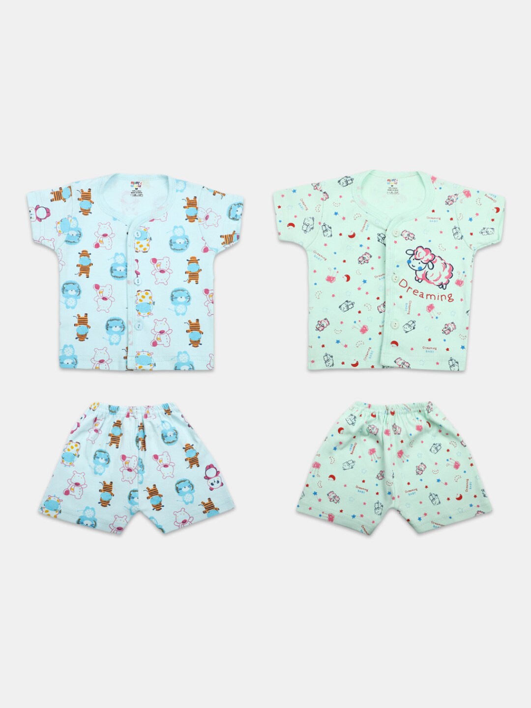 

V-Mart Kids Pack of 2 Printed Pure Cotton Shirt With Shorts, Green