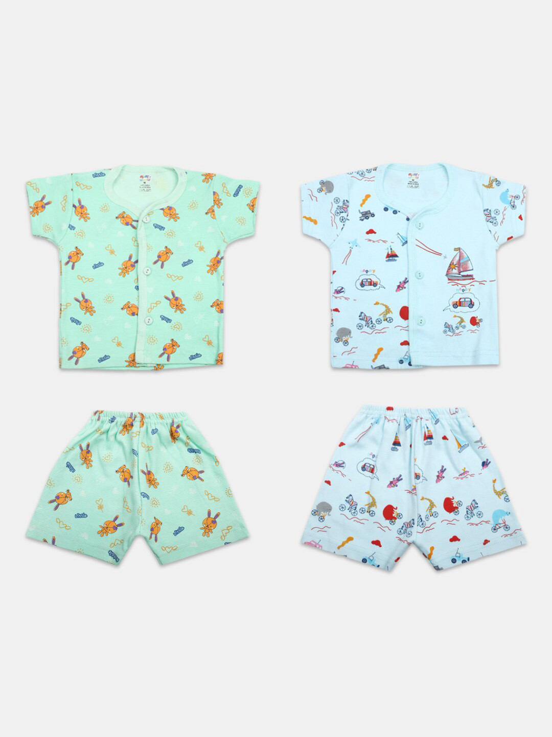 

V-Mart Kids Pack of 2 Printed Pure Cotton Shirt With Shorts, Green