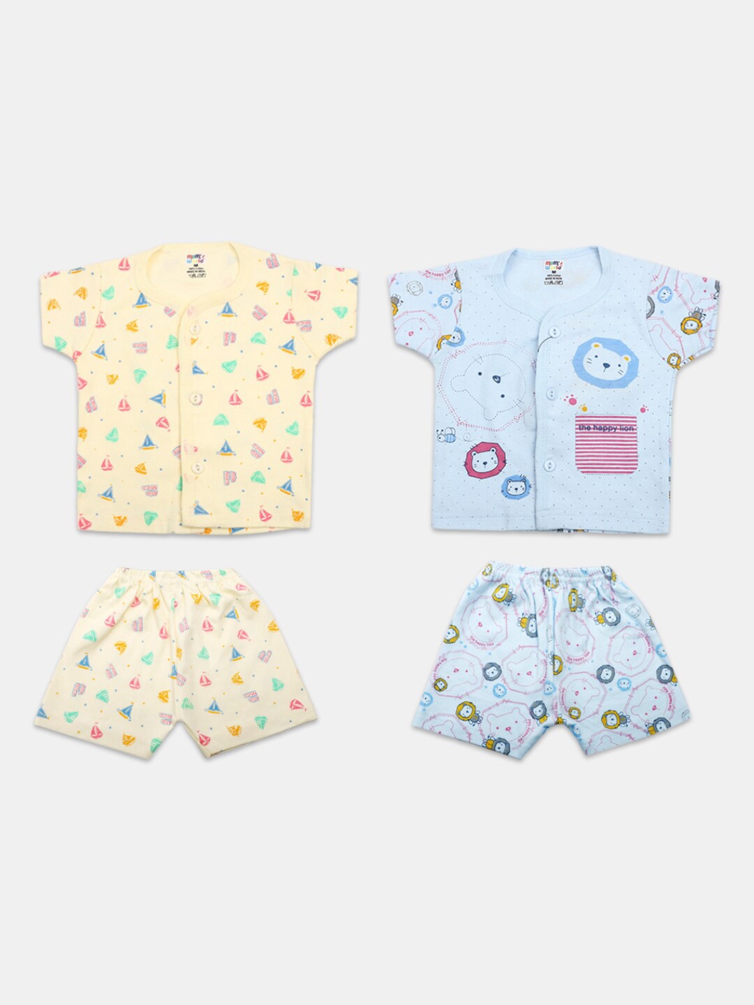 

V-Mart Kids Pack Of 2 Printed Pure Cotton Shirt With Shorts, Yellow