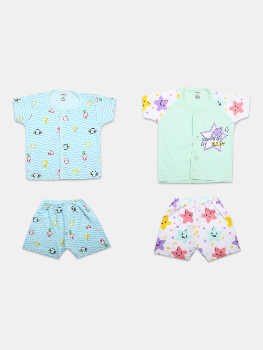 

V-Mart Kids Pack Of 2 Printed Pure Cotton Shirt With Shorts, Green