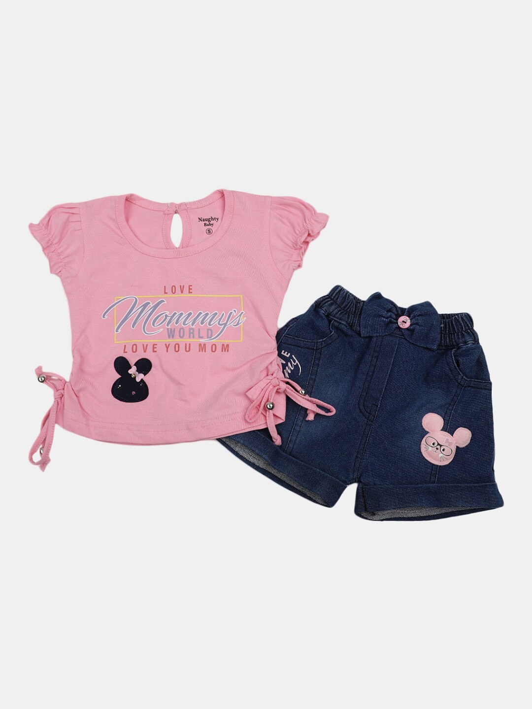 

V-Mart Kids Printed Pure Cotton Top With Shorts, Pink