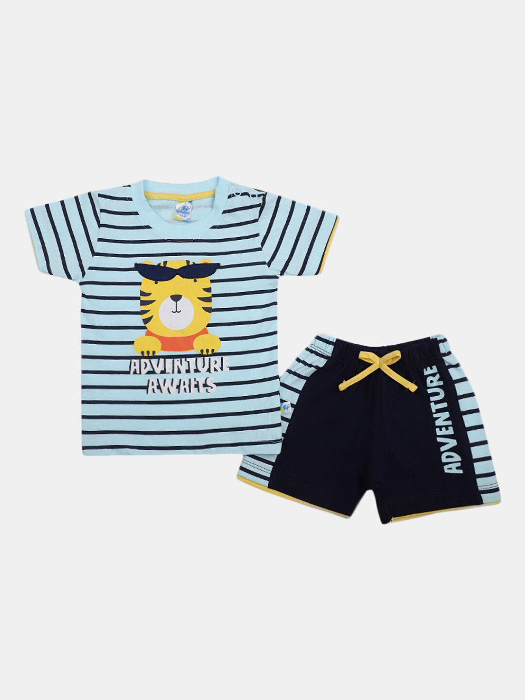 

V-Mart Infants Striped Pure Cotton T-shirt With Shorts Clothing Set, Blue