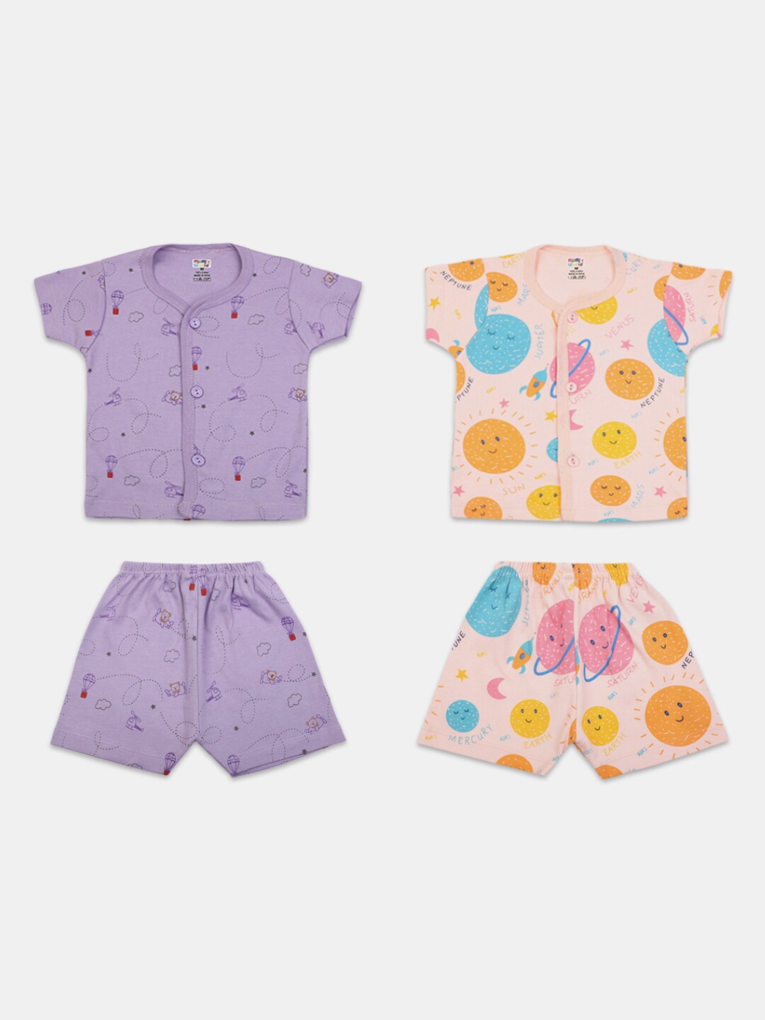 

V-Mart Infant Kids Pack Of 2 Printed Pure Cotton Shirt With Shorts, Purple