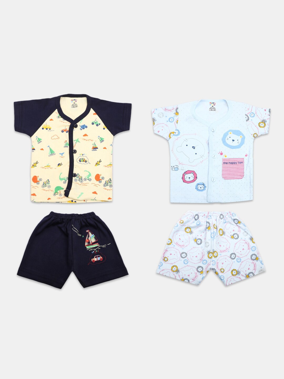 

V-Mart Infant Pack Of 2 Printed Pure Cotton T-shirt With Shorts, Yellow