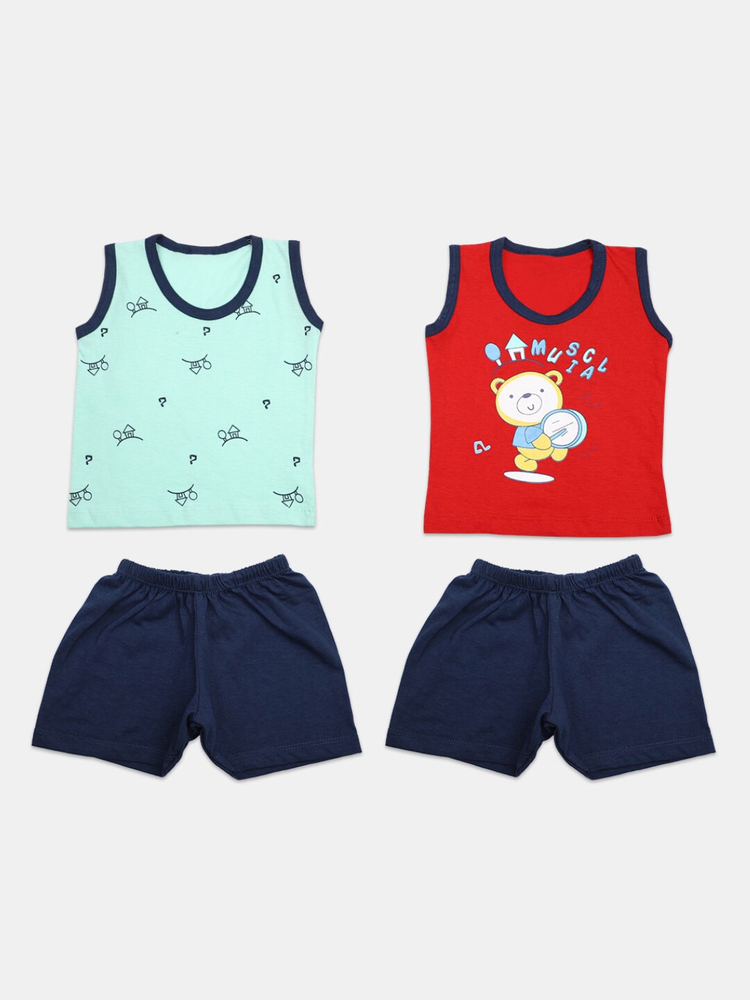 

V-Mart Infant Pack Of 2 Printed Pure Cotton T-shirt With Shorts, Green