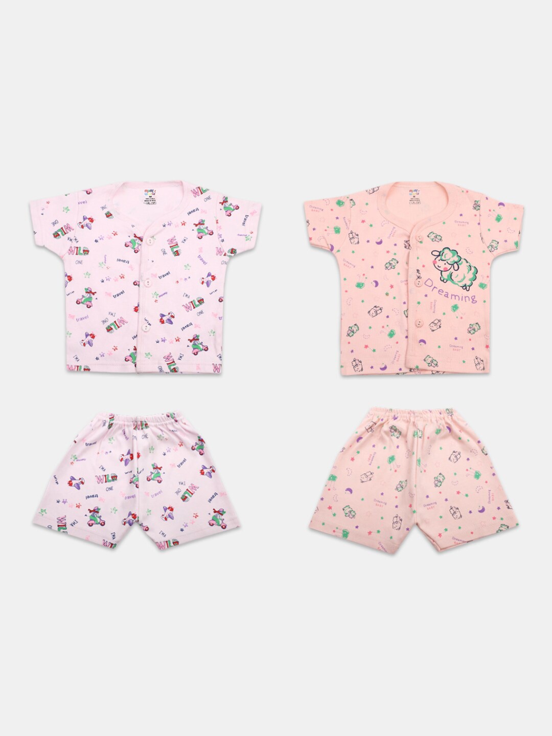 

V-Mart Infants Pack Of 2 Printed Pure Cotton Shirt with Shorts, Pink