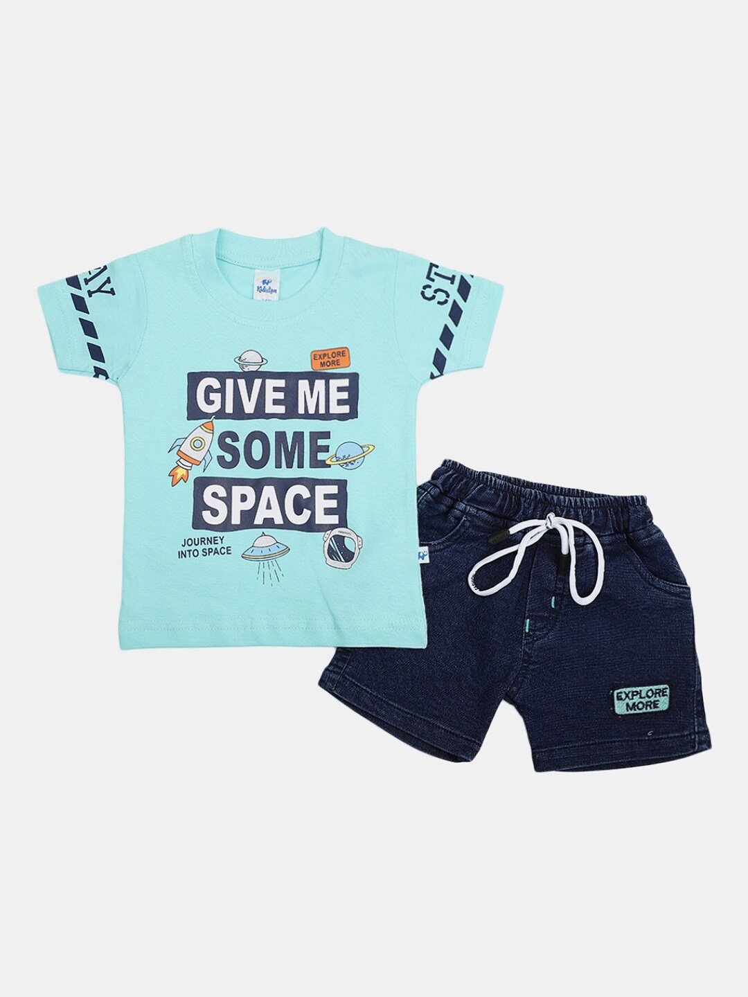 

V-Mart Infants Pure Cotton Printed T-shirt with Shorts, Turquoise blue