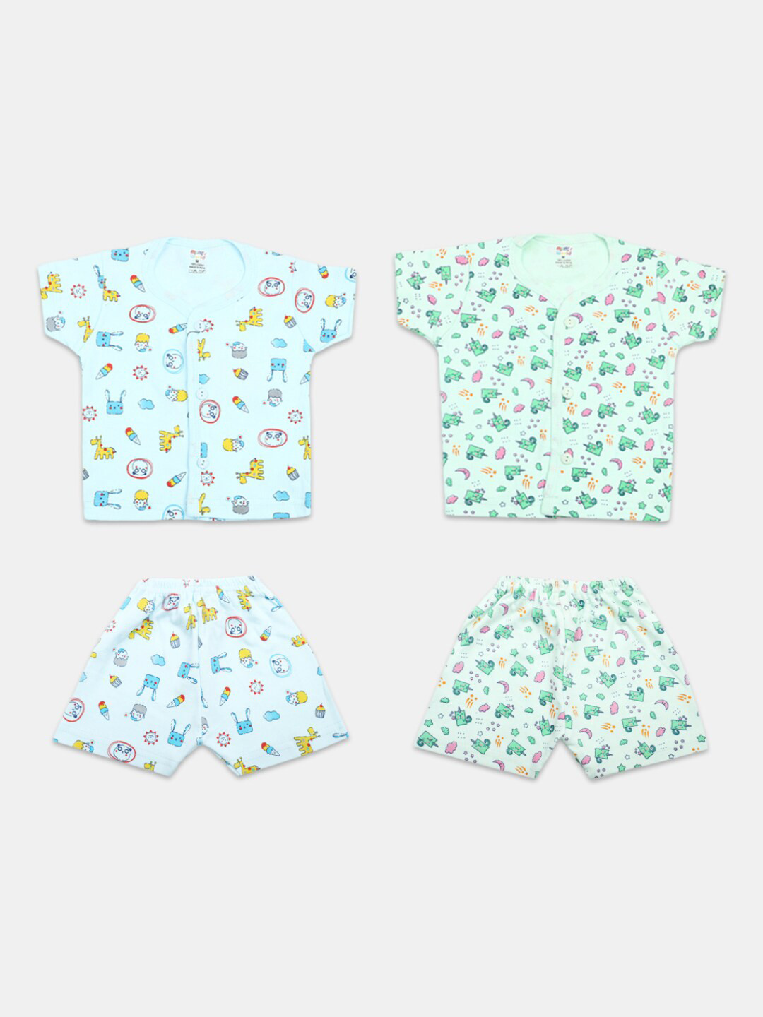 

V-Mart Infants Pack of 2 Conversational Printed Shirt With Shorts, Green