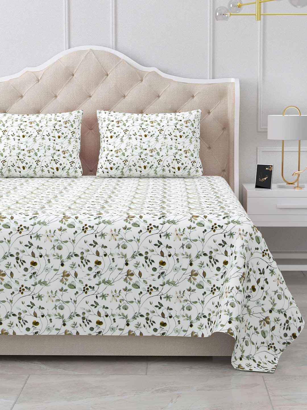 

BELLA CASA Stella Collection White Printed 180 TC Cotton King Bedsheet & 2 Pillow Covers