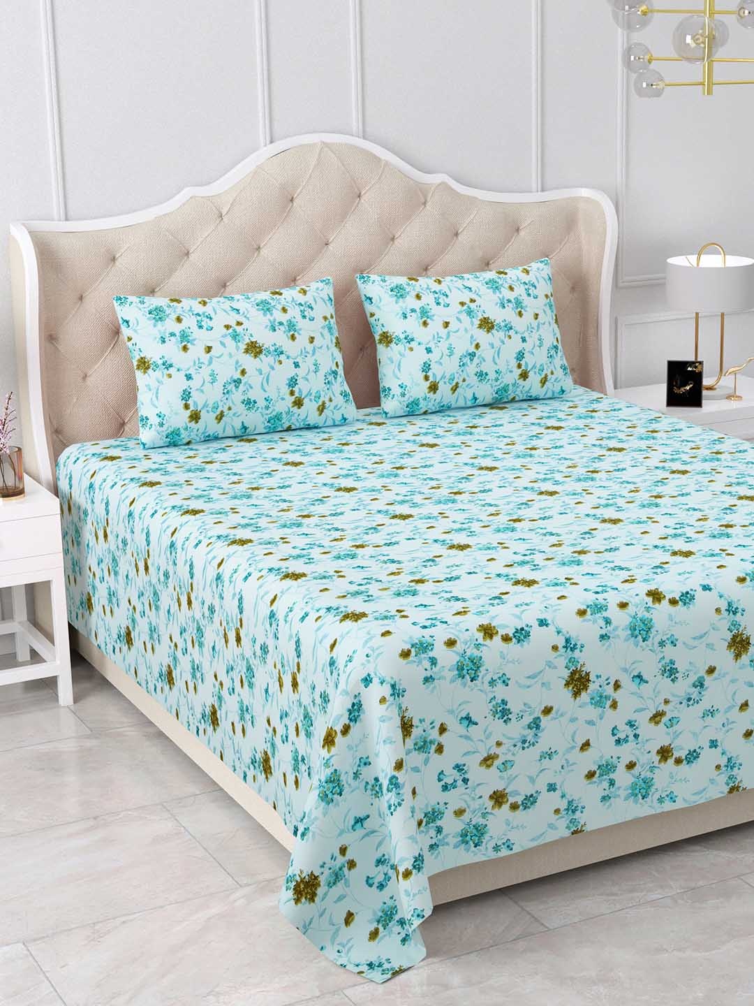 

BELLA CASA Stella Collection Blue Printed 180 TC Cotton King Bedsheet & 2 Pillow Covers