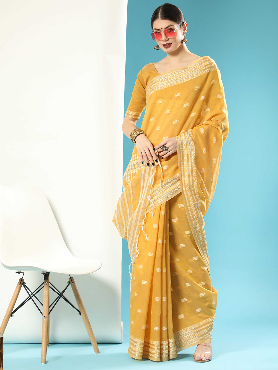 

Mitera Ethnic Motifs Woven Design Chikankari Saree, Yellow