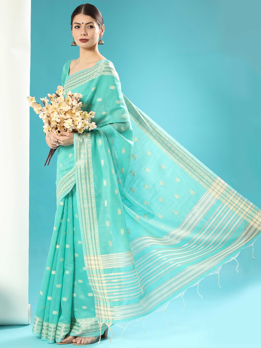 

Mitera Ethnic Motifs Woven Design Chikankari Saree, Blue