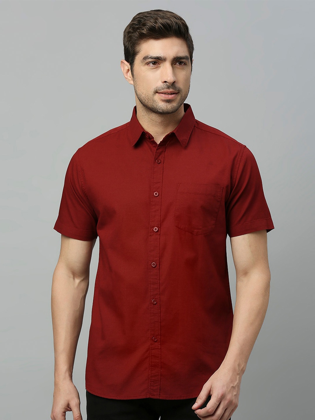 

HERE&NOW Classic Slim Fit Pure Cotton Casual Shirt, Maroon