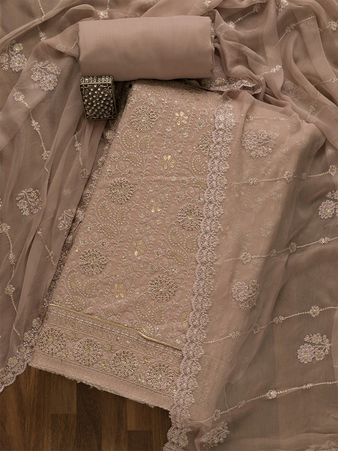 

Koskii Mauve Embroidered Unstitched Dress Material