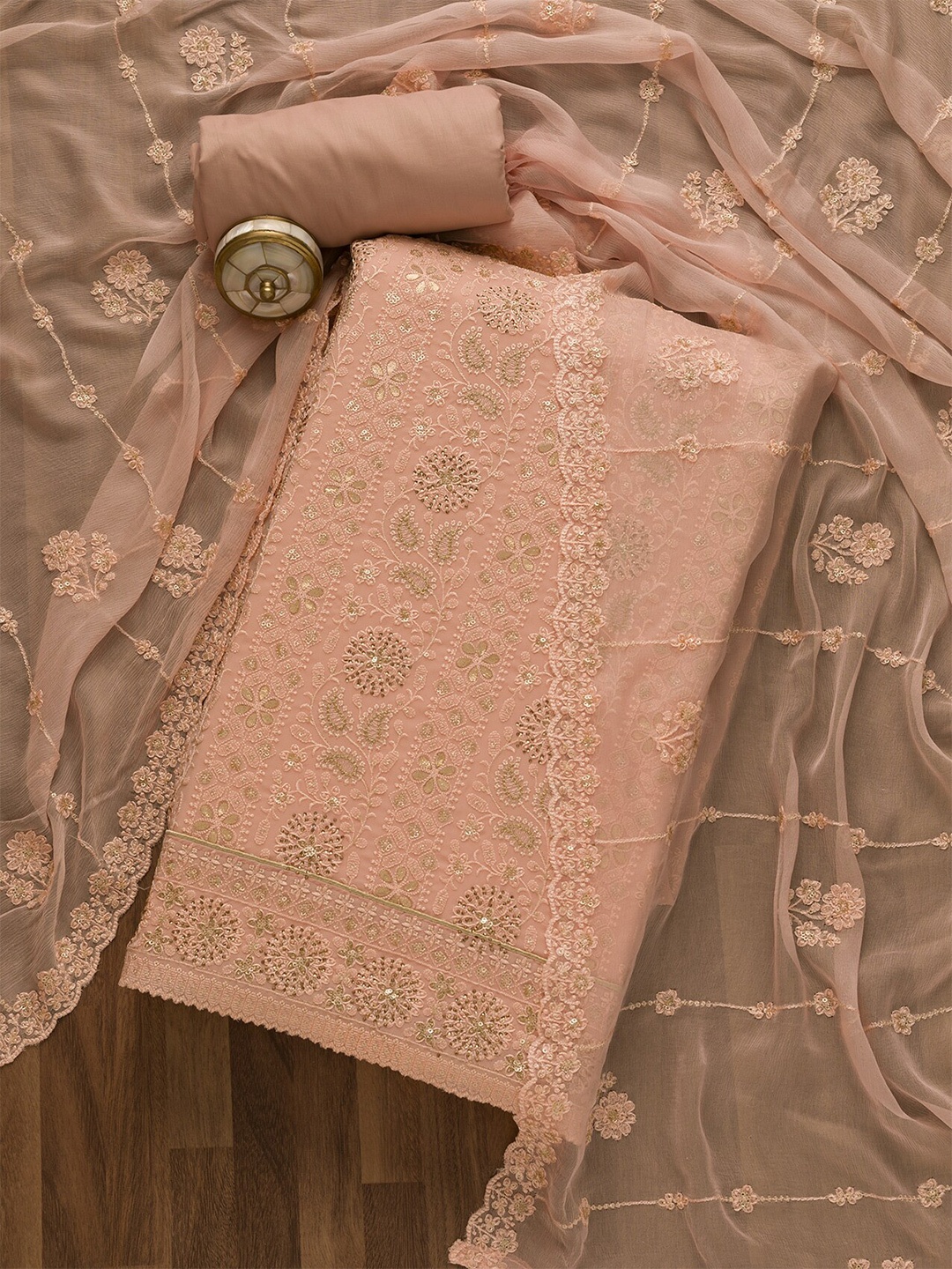 

Koskii Embroidered Unstitched Dress Material, Peach