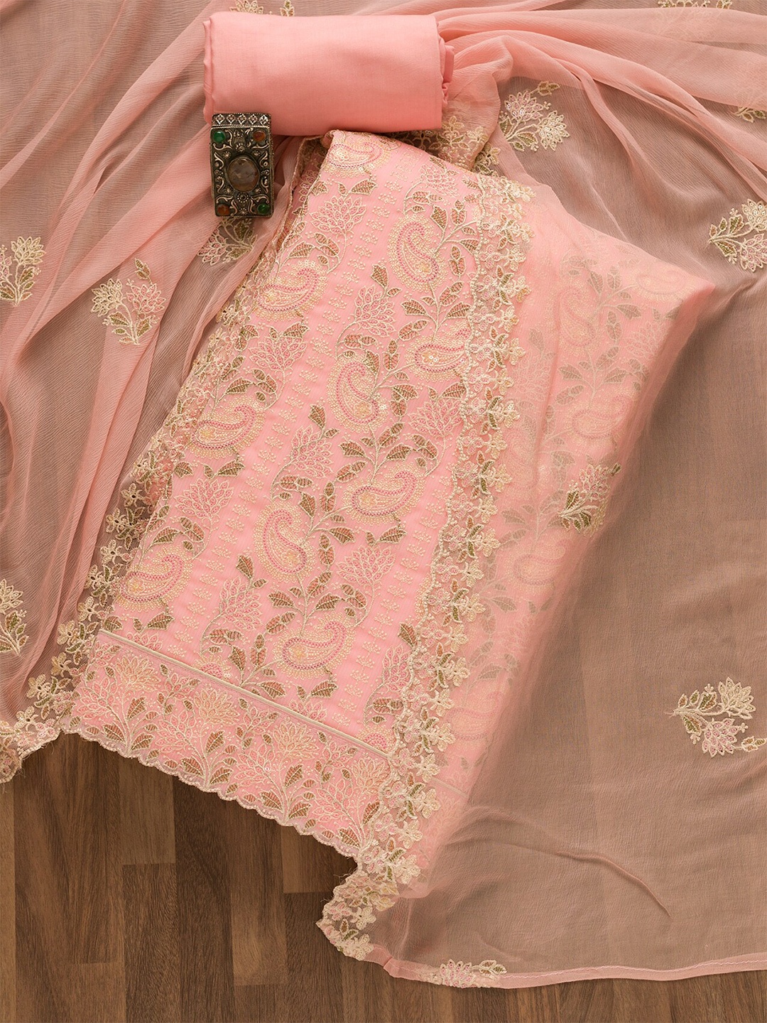 

Koskii Embroidered Unstitched Dress Material, Pink