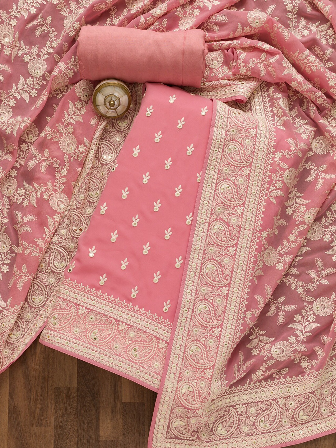 

Koskii Embroidered Semi-Stitched Dress Material, Pink