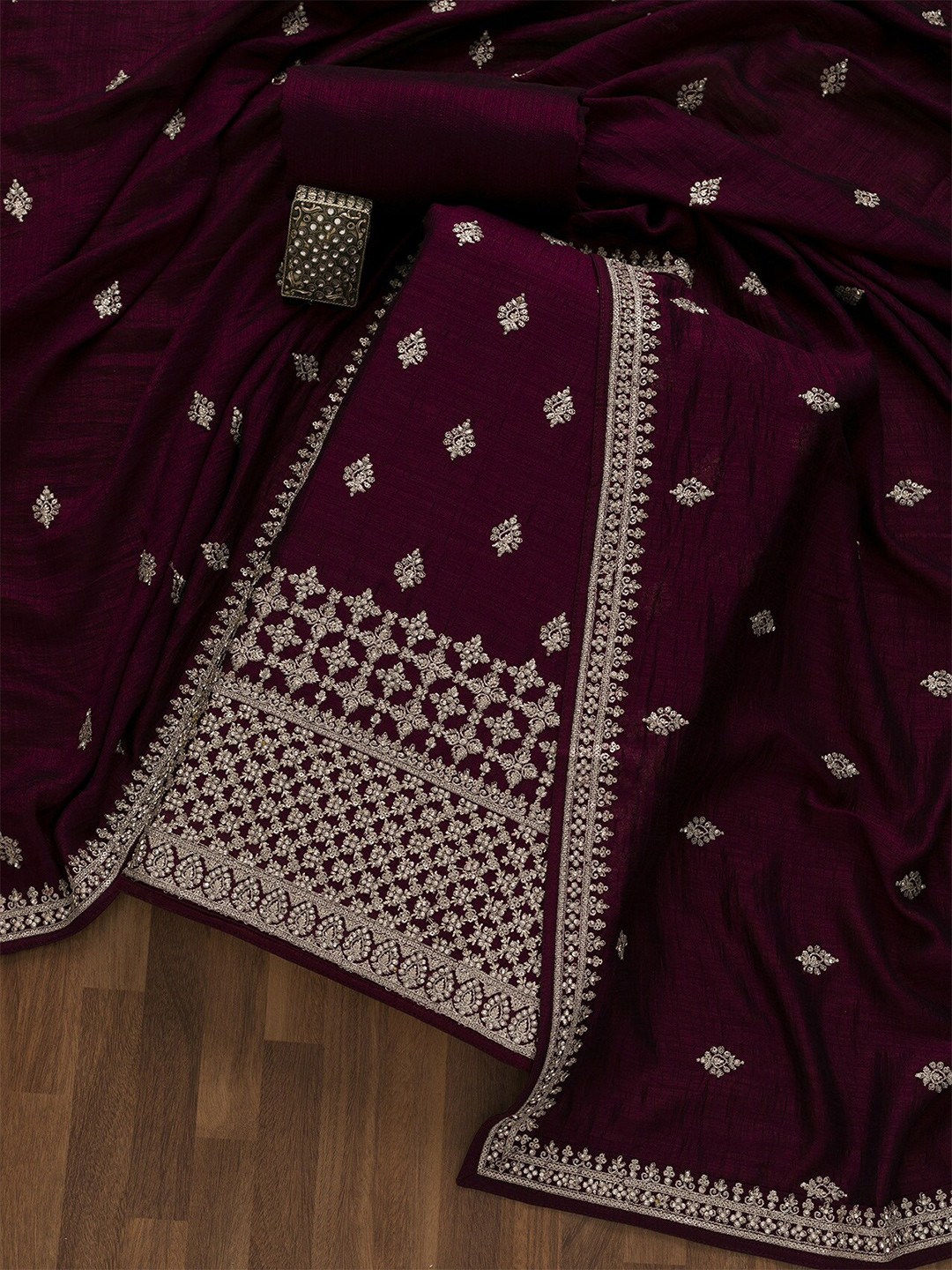 

Koskii Ethnic Motifs Embroidered Unstitched Dress Material, Maroon