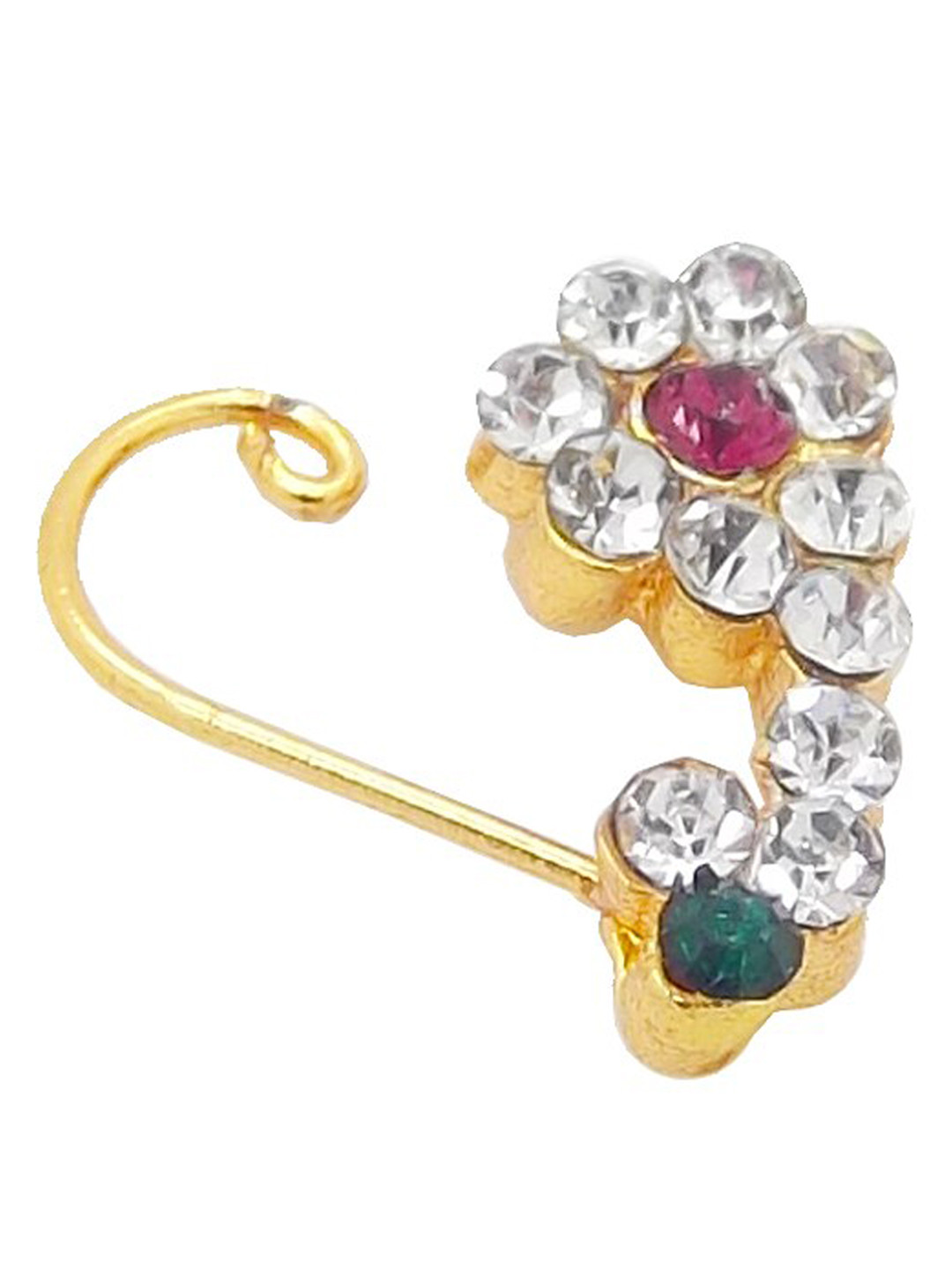 

FEMMIBELLA Gold-Plated Artificial Stones & Beads Studded Nosepin