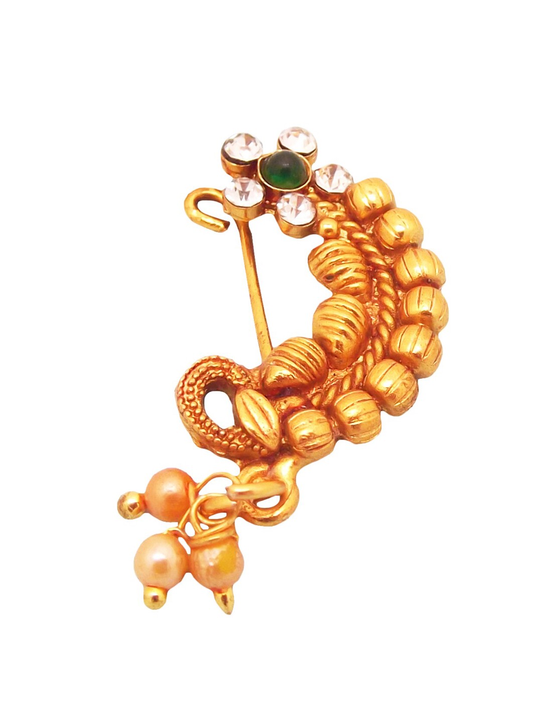 

FEMMIBELLA Gold-Plated Artificial Stones & Beads Studded Nosepin