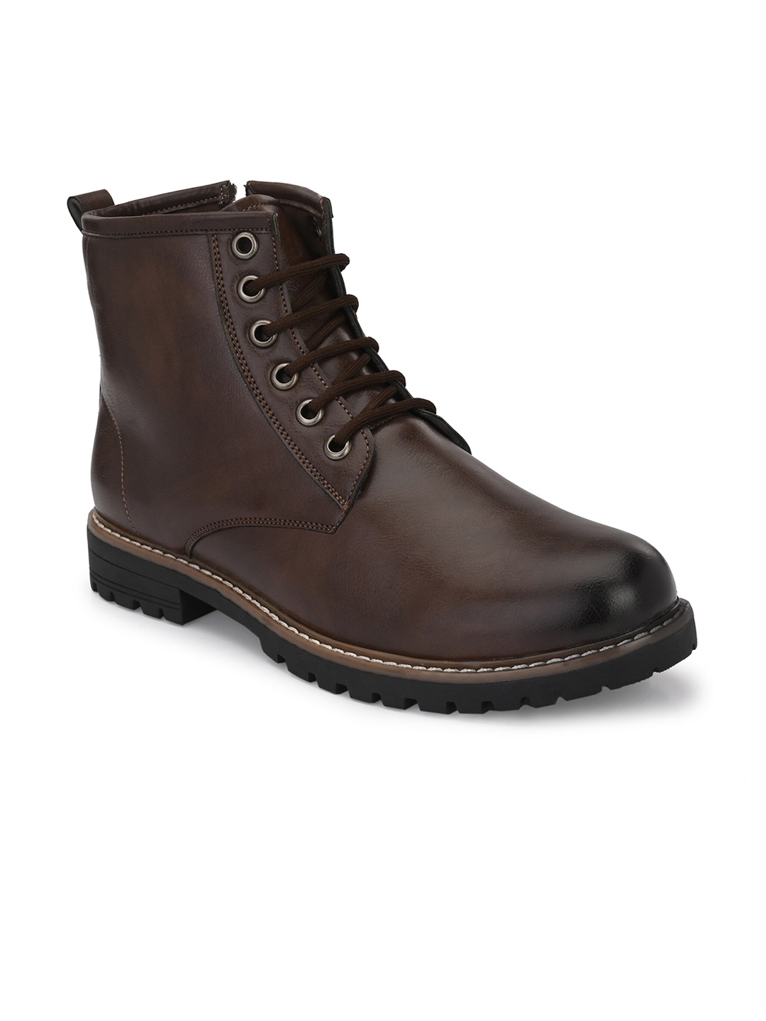 

Azzaro Black Men Mid-Top Lace-Up Chelsa Boots, Brown