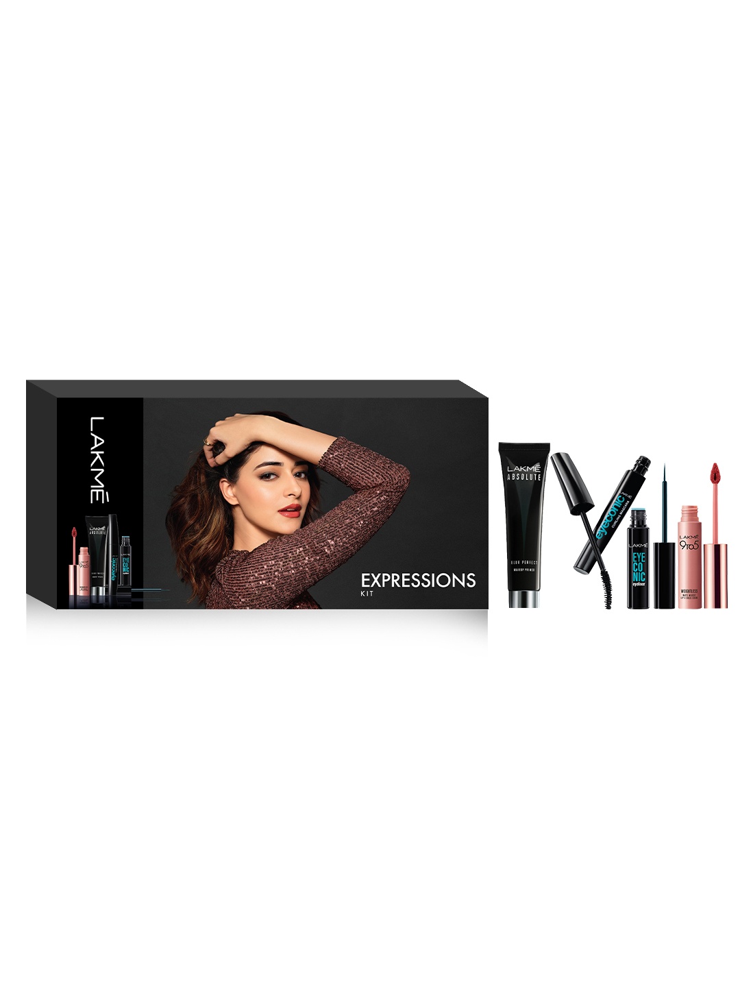 

Lakme Expressions Makeup Gift Set-Primer,Lip & Cheek Tint,Curling Mascara,Liquid Eyeliner, Black