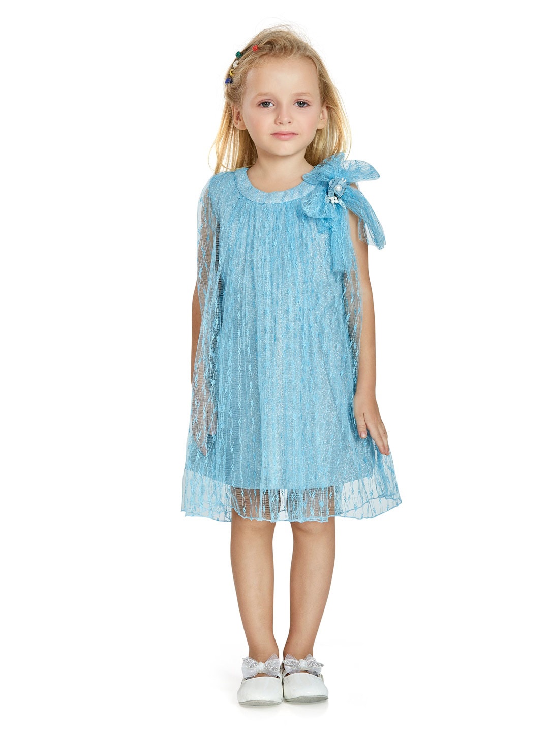 

Peppermint Girls Self Design Sequinned A-Line Dress, Blue