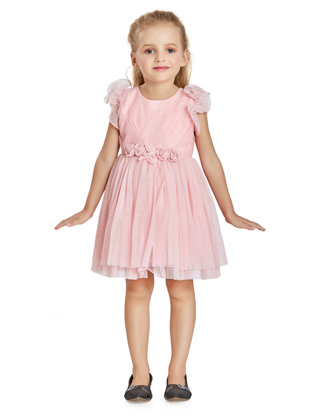 

Peppermint Girls Embellished Flutter Sleeve Pleated Fit & Flare Dress, Pink