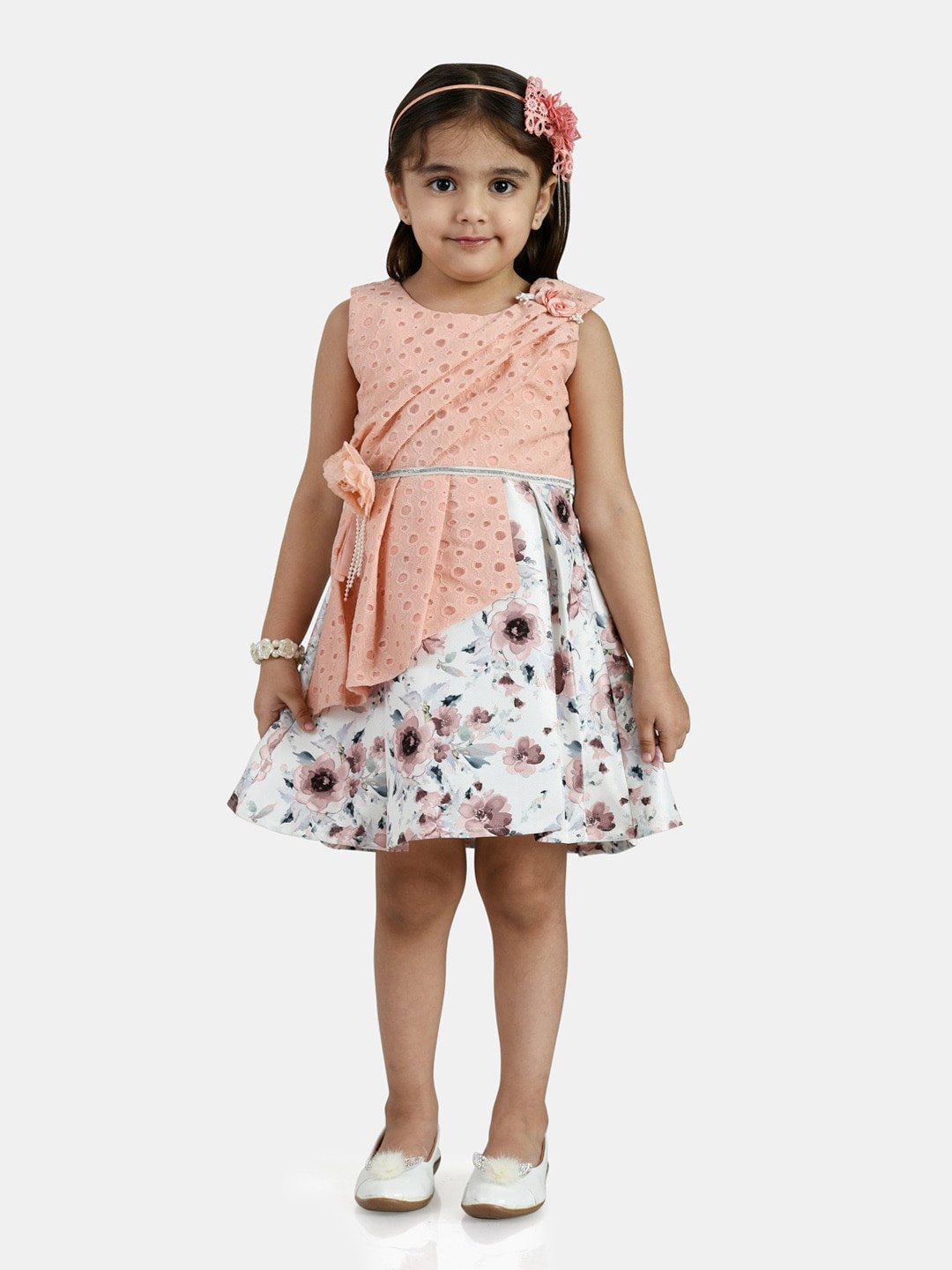 

Peppermint Girls Floral Printed Fit & Flare Dress, Peach