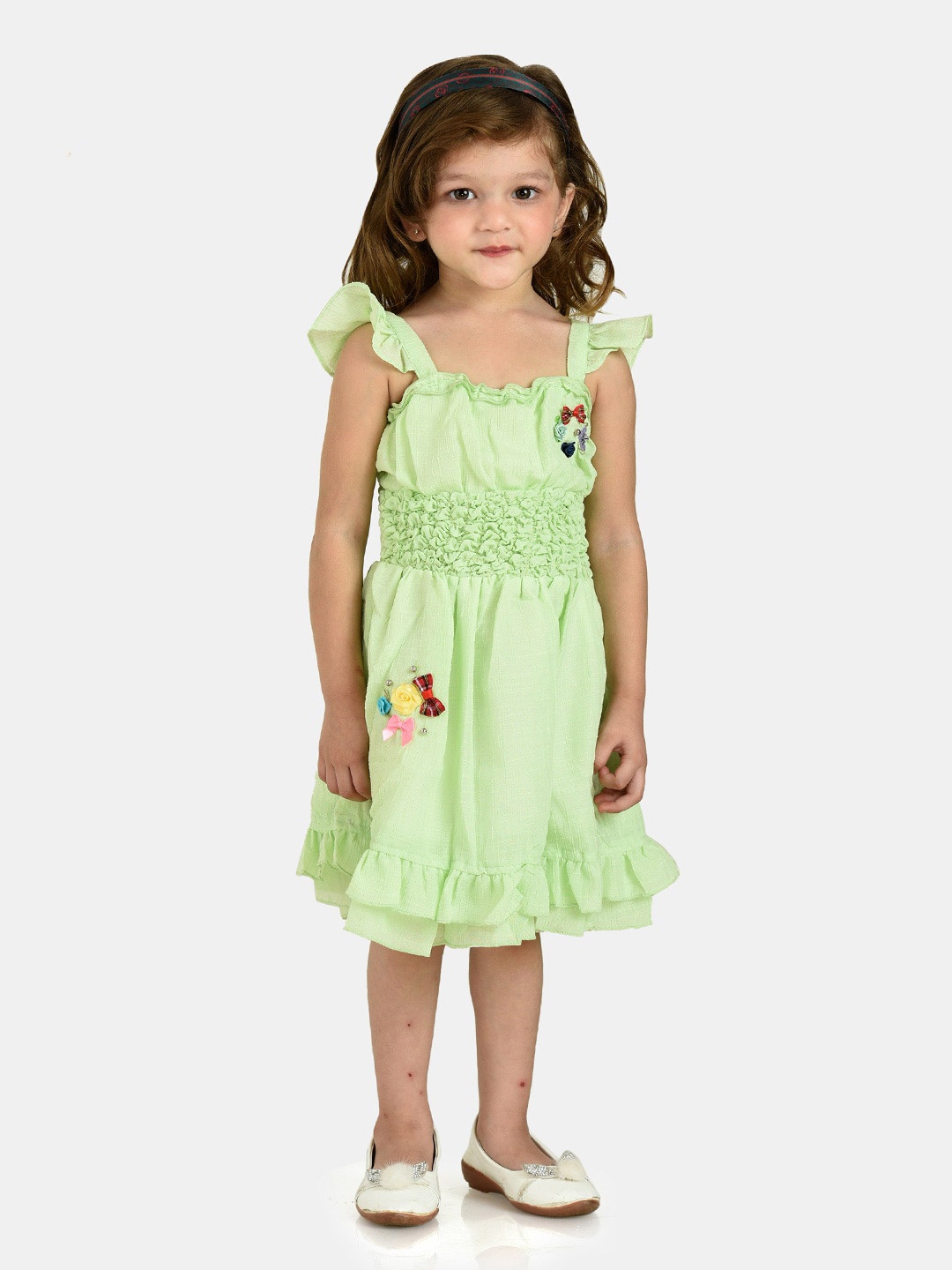 

Peppermint Girls Square Neck Embellished Fit & Flare Dress, Green