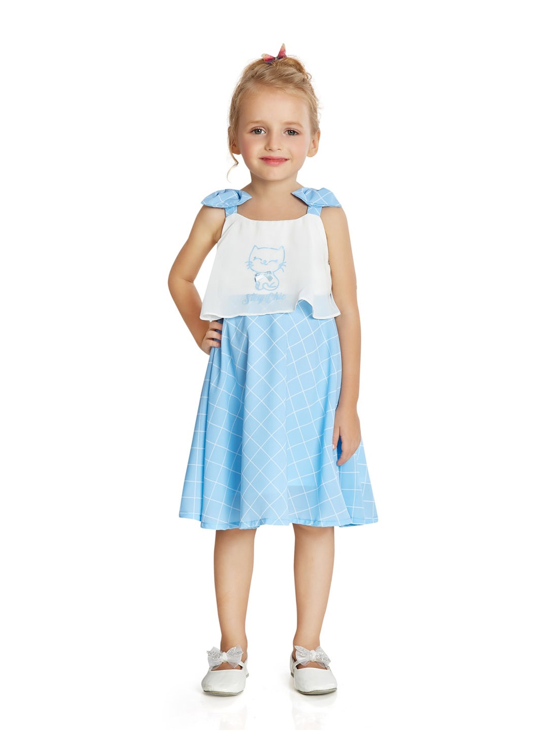 

Peppermint Geometric Printed Shoulder Straps A-Line Dress, Blue
