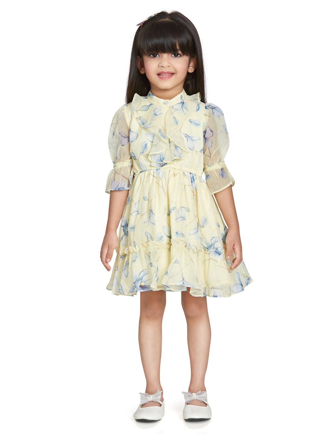 

Peppermint Girls Floral Printed Satin Fit & Flare Dress, Yellow