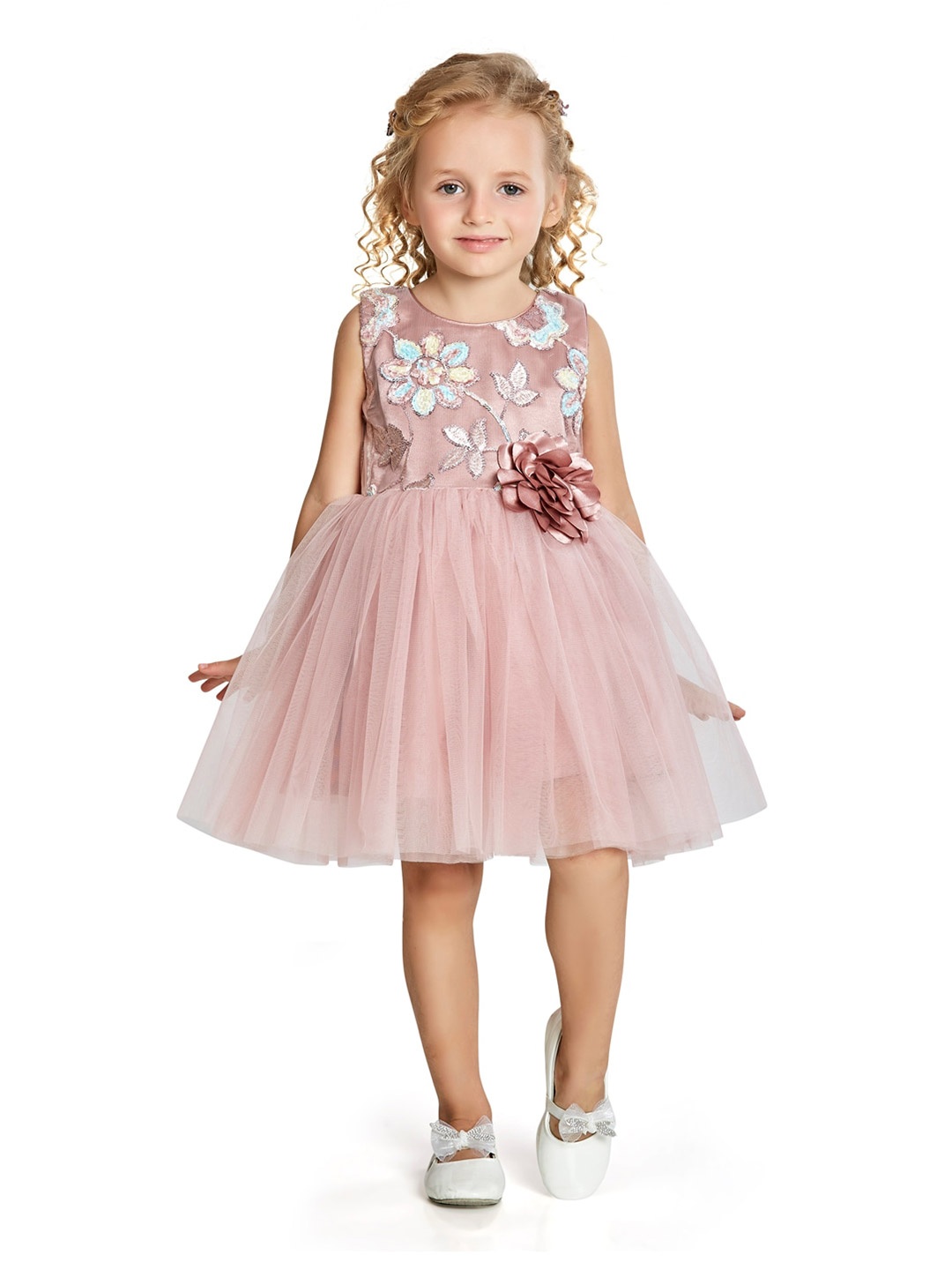 

Peppermint Girls Embellished Sequinned Net Fit & Flare Dress, Pink