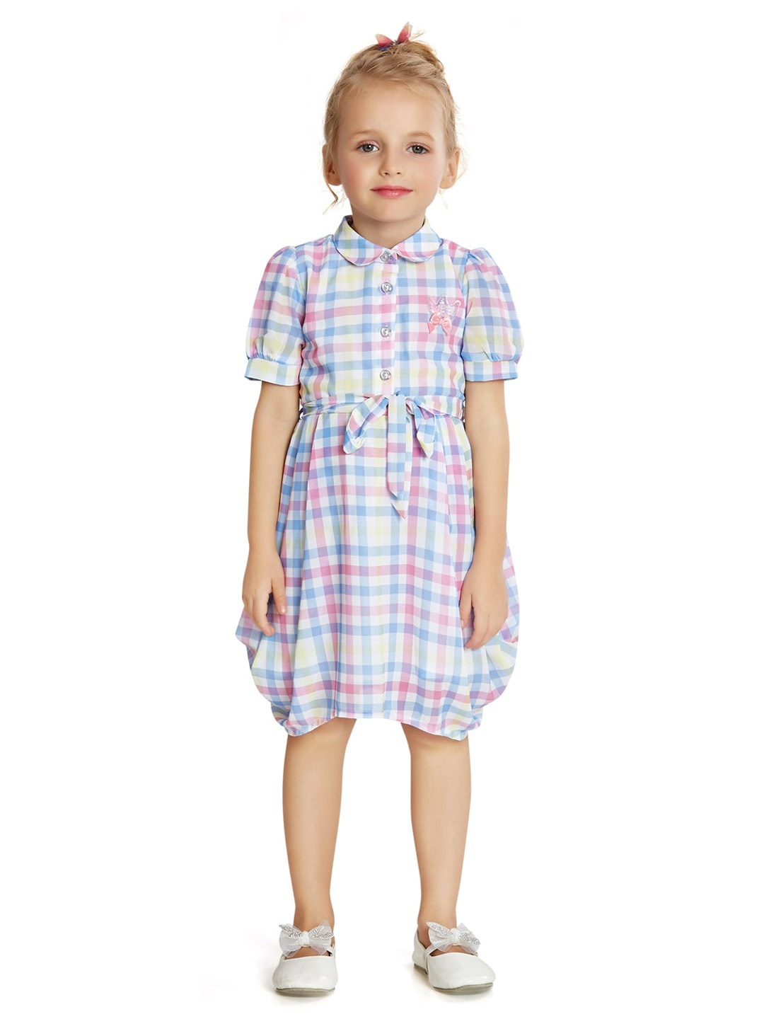 

Peppermint Girls Checked Puff Sleeves Shirt Dress, Blue