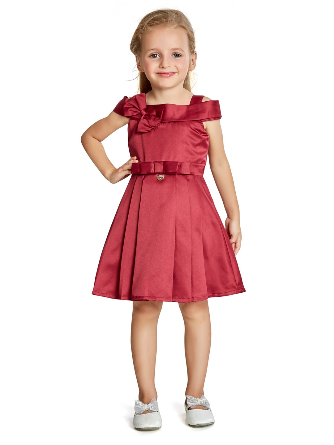 

Peppermint Girls Cold-Shoulder Satin Fit & Flare Dress, Maroon