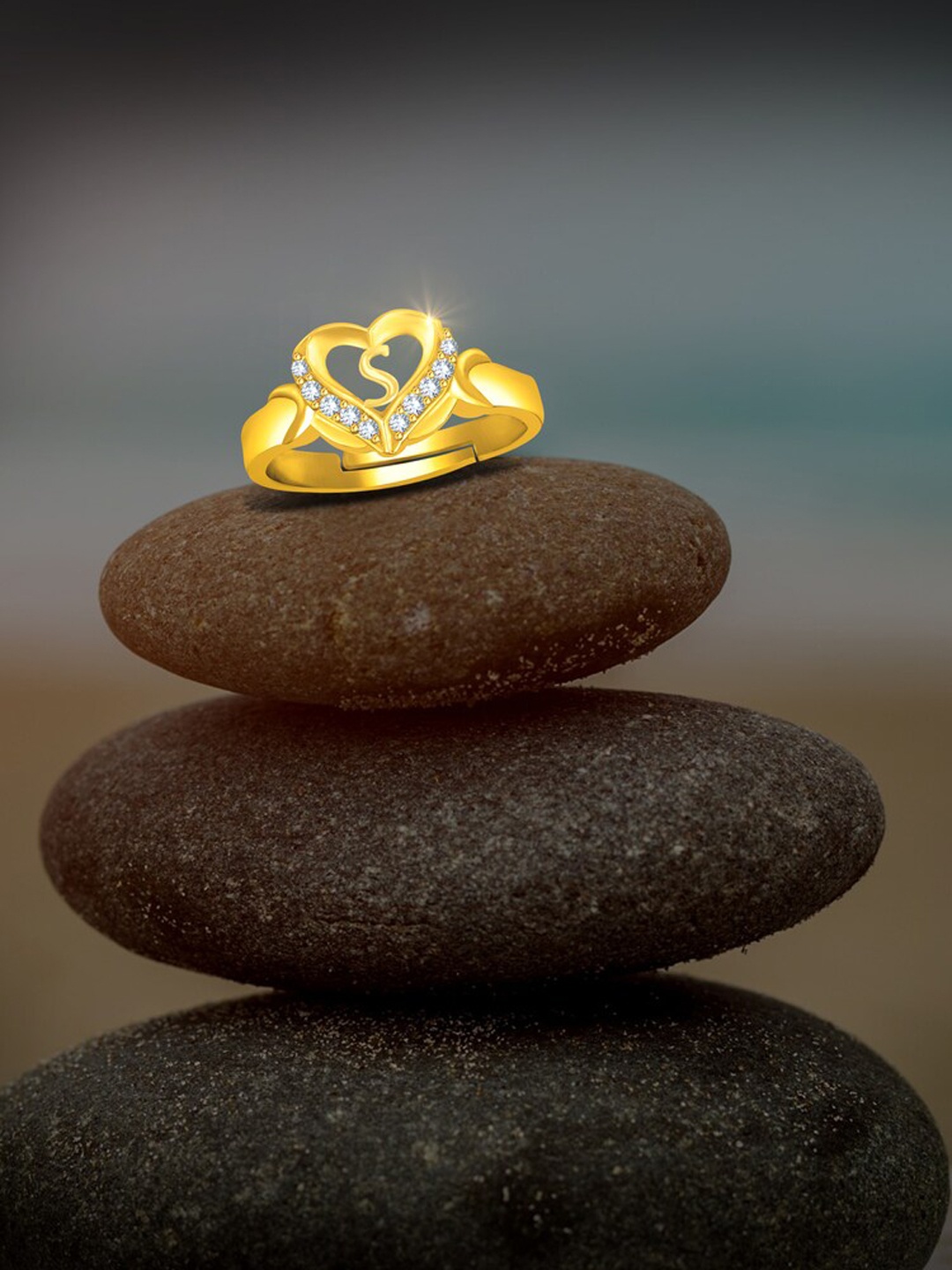 

MEENAZ Gold-Plated CZ Studded Adjustable Finger Ring