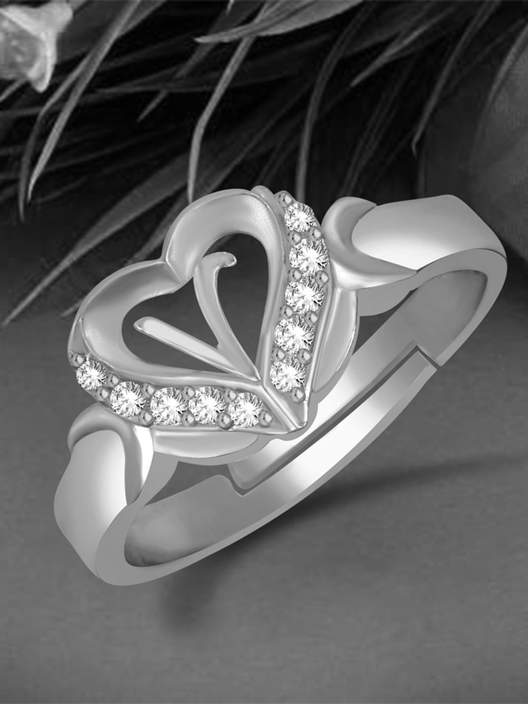 

MEENAZ Silver-Plated CZ Studded Adjustable Finger Ring