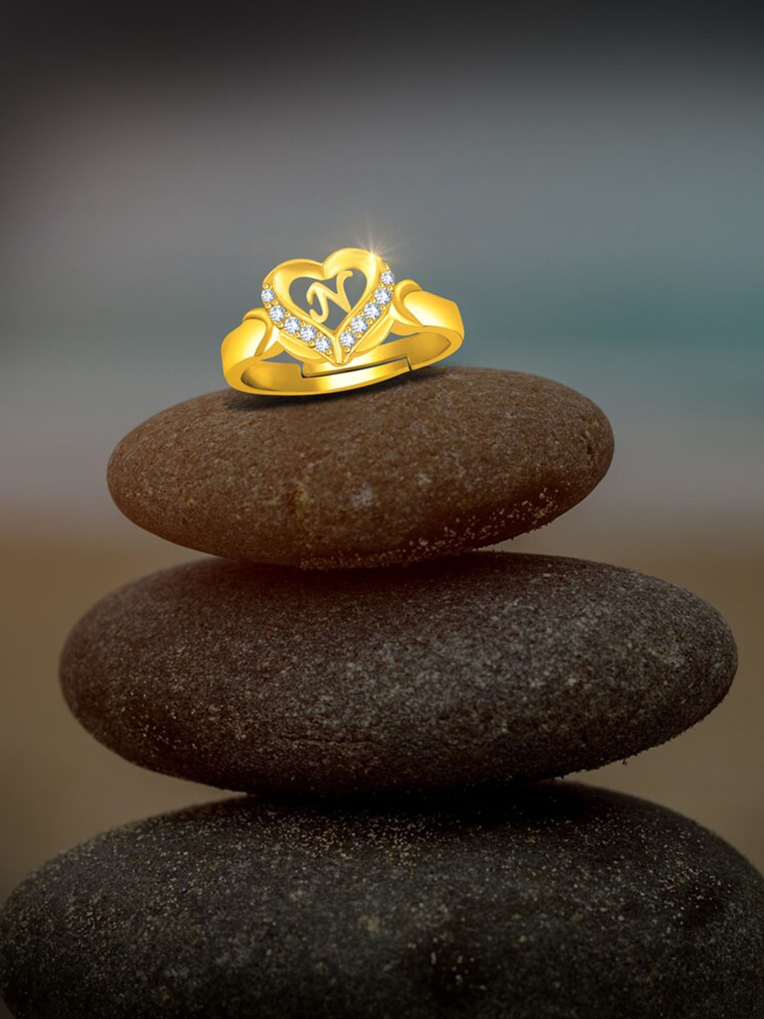 

MEENAZ Gold-Plated CZ Studded Adjustable Finger Ring