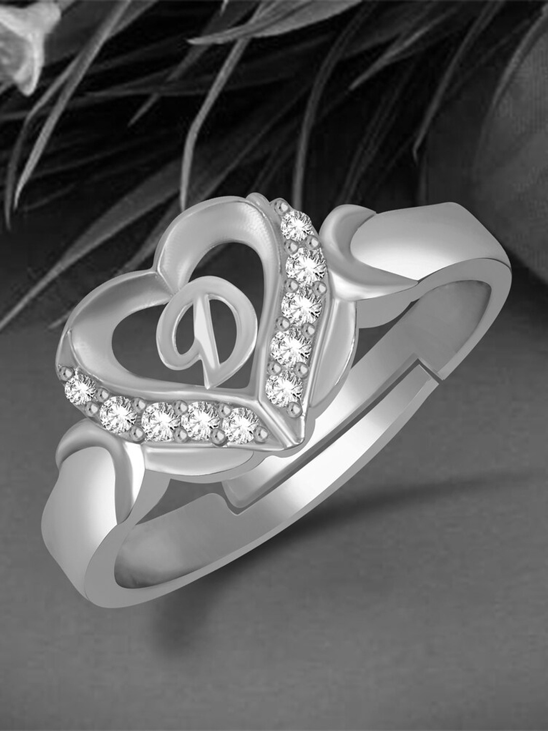 

MEENAZ Silver-Plated CZ Studded Adjustable Ring