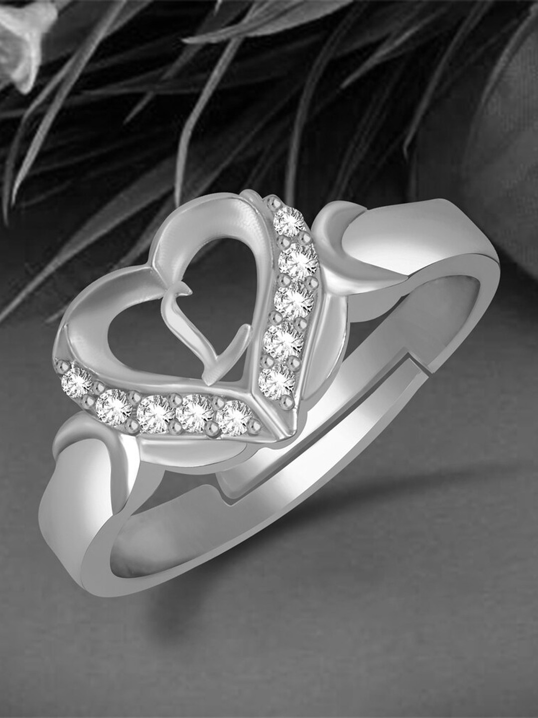 

MEENAZ Silver-Plated CZ Studded Adjustable Finger Ring